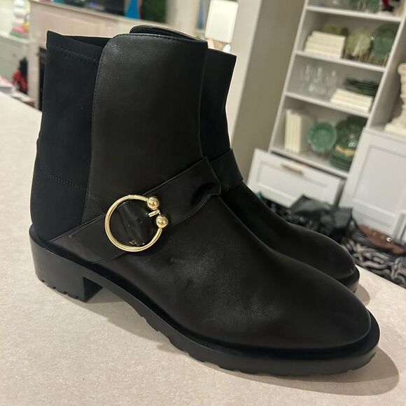 Stuart Weitzman New $595 Luxering Black Leather Bootie Size 9 - Picture 4 of 10